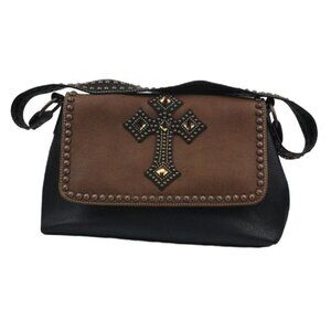 Blazin Roxx Faux Leather Large Rhinestone Cross Handbag Over Shoulder Purse